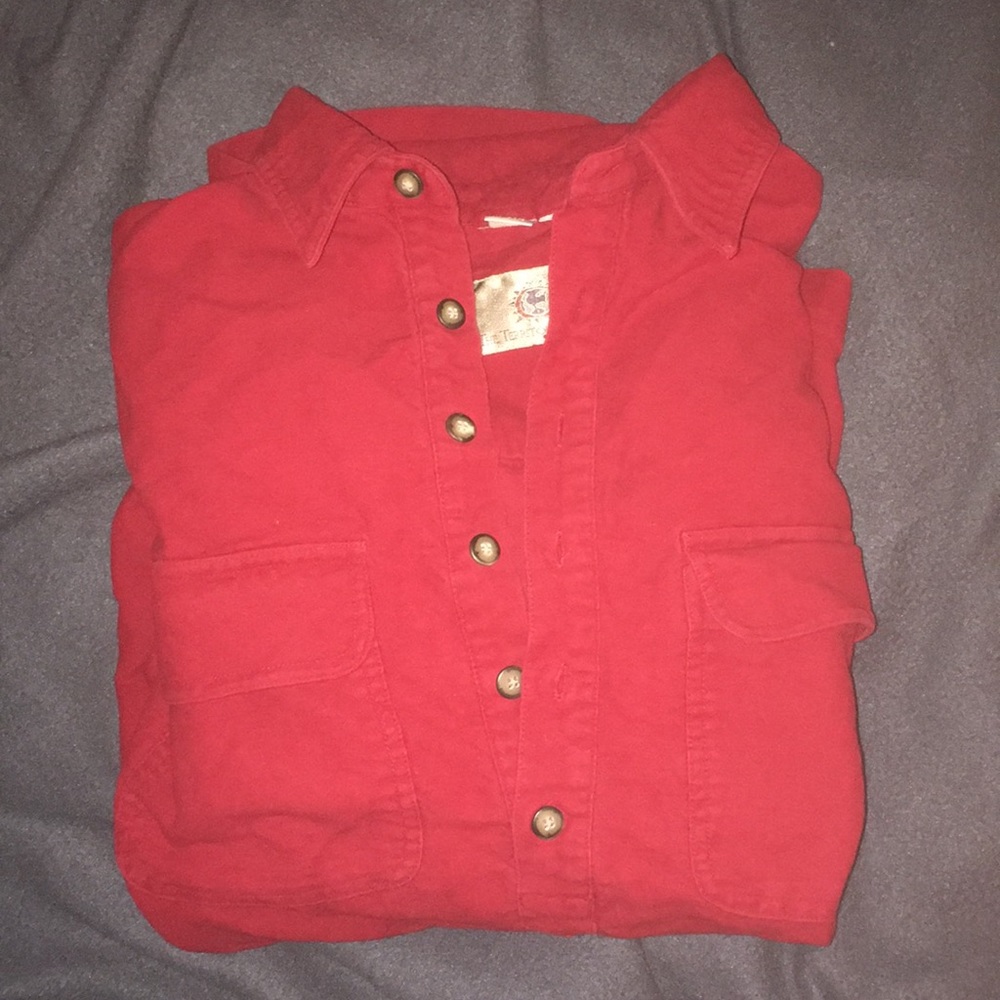 Red button up shirt